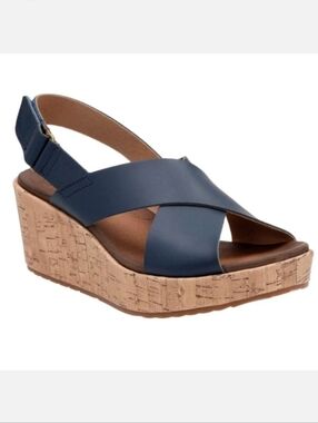 Clarks Stasha Hale 4 Criss Cross Slingback Black Platform Wedge Sandals Size 11